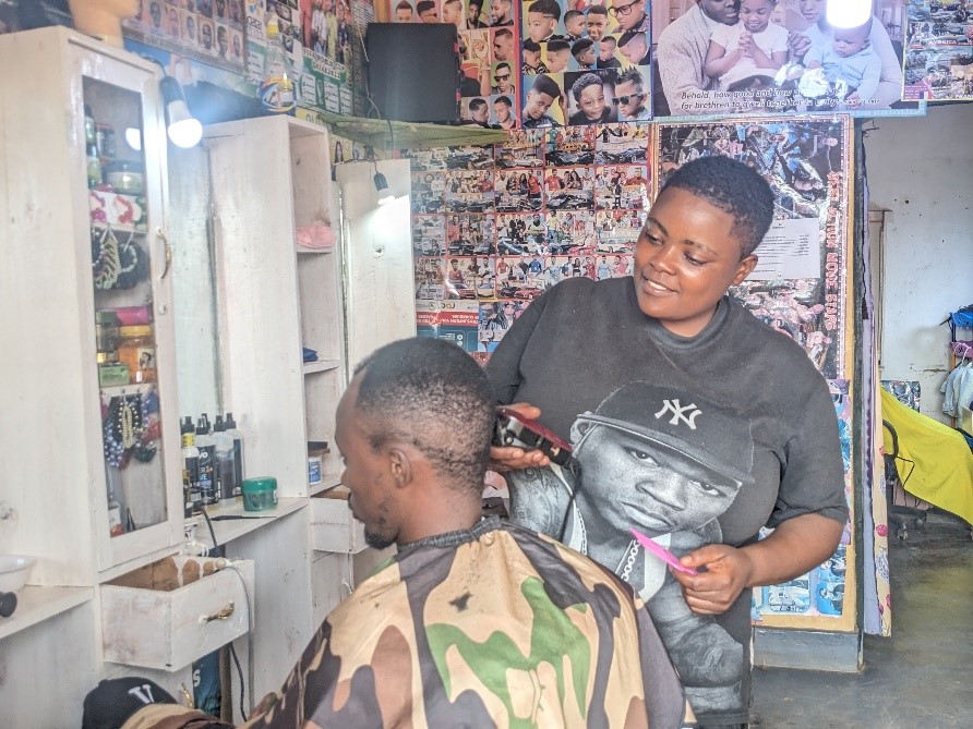 Francoise doing hairdressing